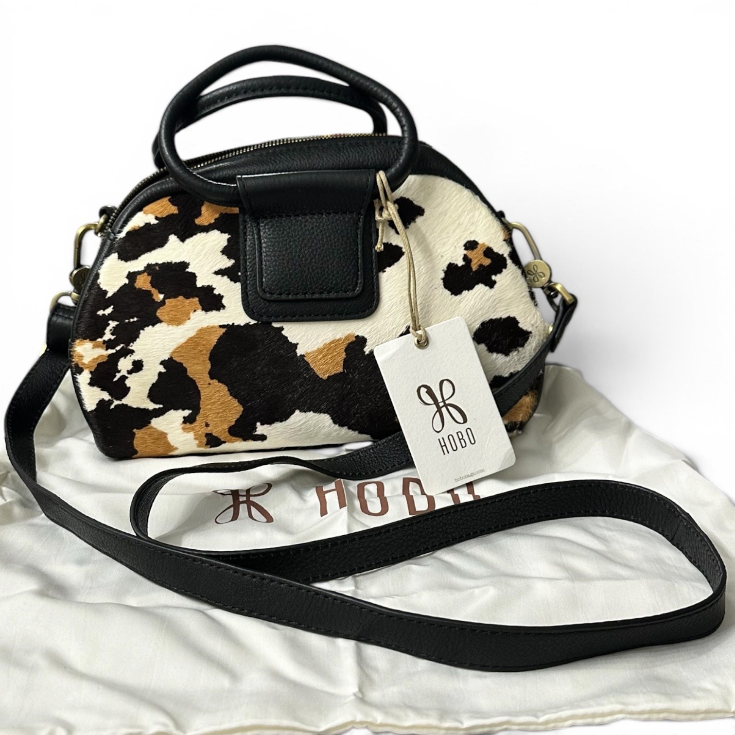 Hobo Sheila Small Satchel Cow Print Leather Calf Hair Nwt Crossbody & Dust Bag